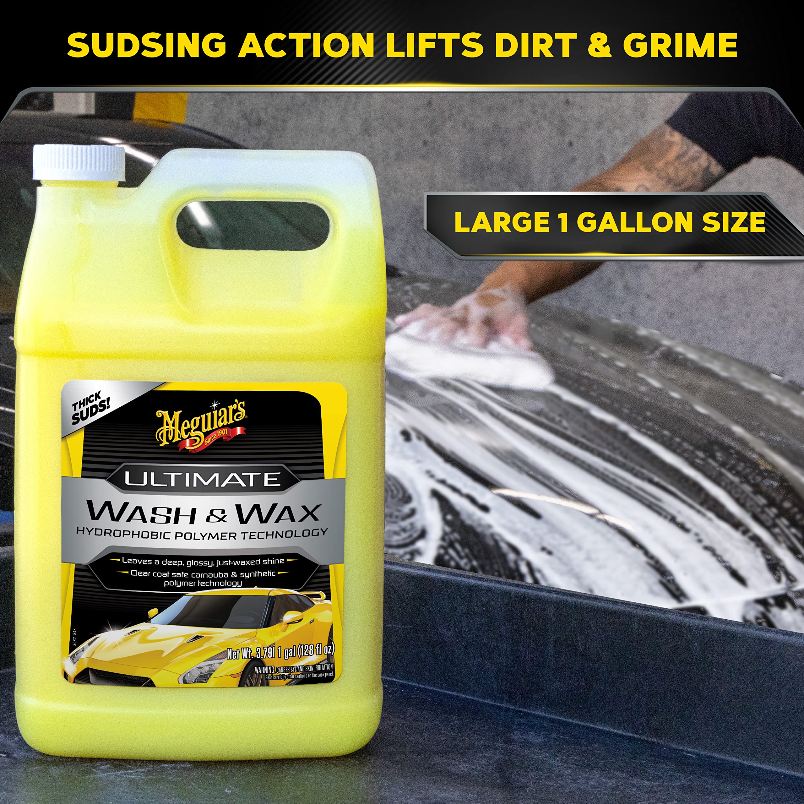 Meguiar's Ultimate Wash and Wax, Car Wash and Wax Cleans and Shines in One Step, Wash, Shine, and Protect with an Enhanced pH Neutral Car Paint Cleaner, 1 Gallon