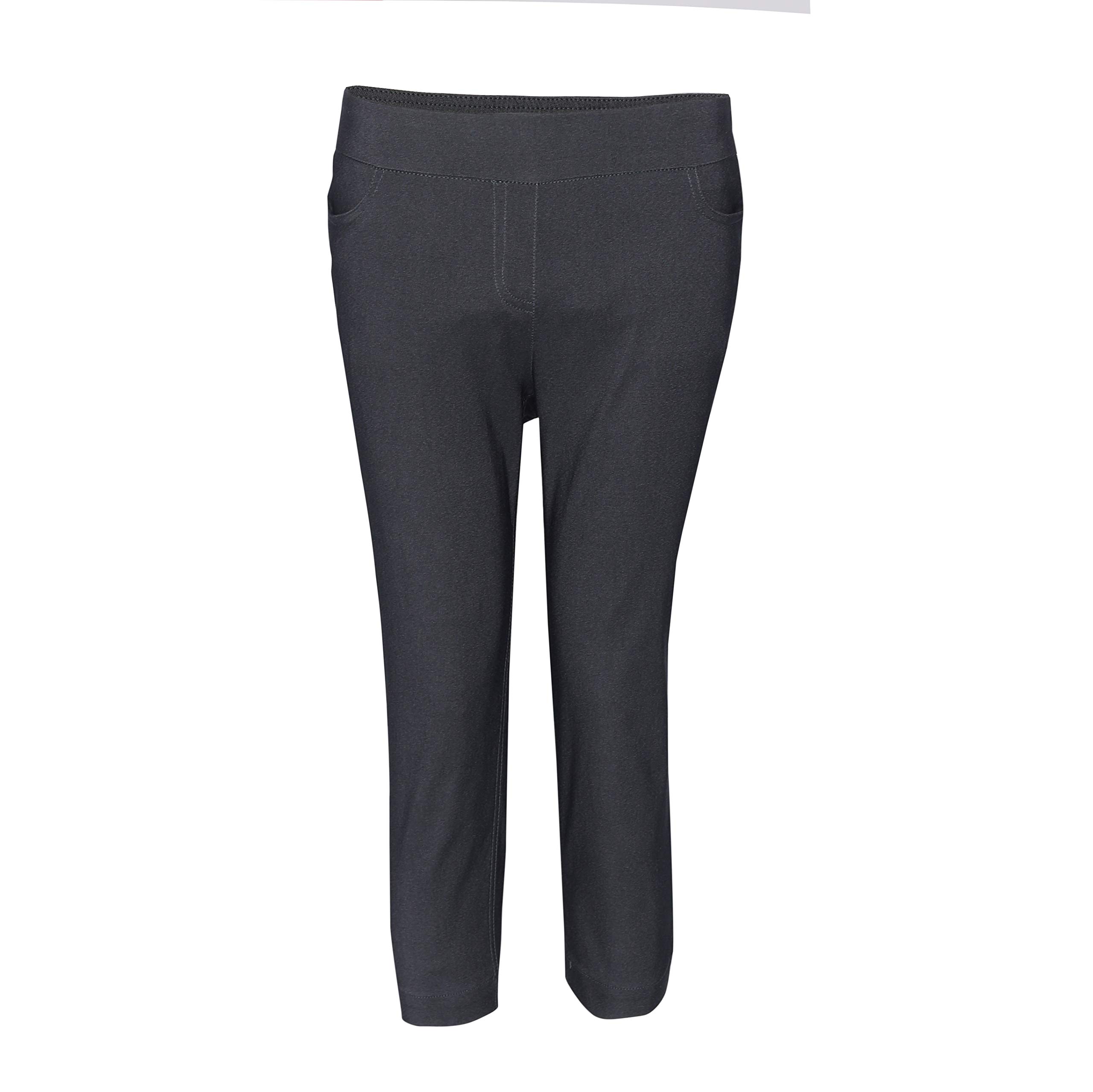 SLIM-SATION Women's Golf Wide Band Pull-On Capri Pant with Real Front Pockets(Charcoal,10)