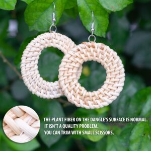 Rattan Earrings Hoops For Women Large Woven Handmade Straw DIY Teardrop Circle Bohemian Style Clip Lightweight Disc Wickers