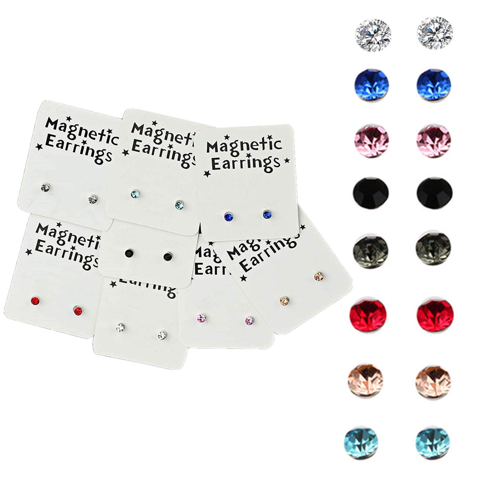 Emivery 5mm Crystal Magnetic Stud Earring Magnet Nose Ear Lip Stud Non Piercing Tragus Nose Stud 8 Pairs/Pack (8 Pairs Multi)