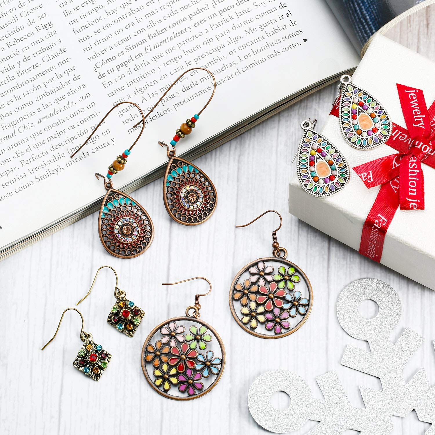 meekoo 4 Pairs Boho Earrings Bohemian Jewelry Mexican Hippie Summer Earring Gift for Women (Style A)