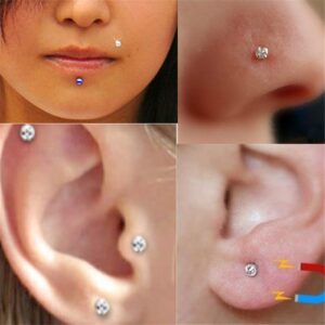 Emivery 5mm Crystal Magnetic Stud Earring Magnet Nose Ear Lip Stud Non Piercing Tragus Nose Stud 8 Pairs/Pack (8 Pairs Multi)