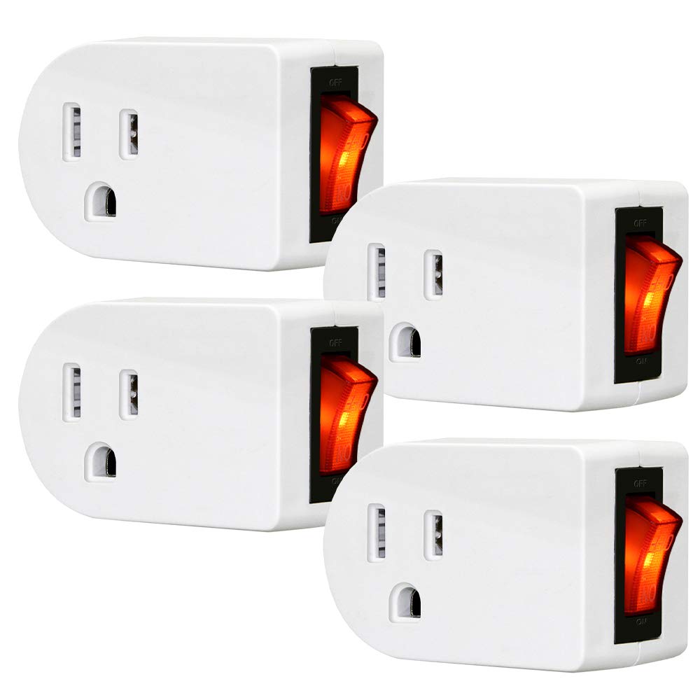 ANKO Grounded Outlet Adapter, ETL Listed Wall Tap Adapter with Red Indicator On/Off Power Switch (4 Pack)