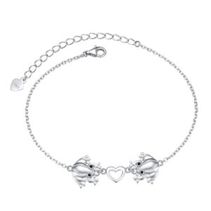 s925 sterling silver frog link animal heart toad bracelet for women jewelry