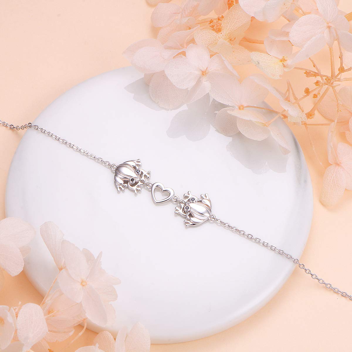 S925 Sterling Silver Frog Link Animal Heart Toad Bracelet for Women Jewelry