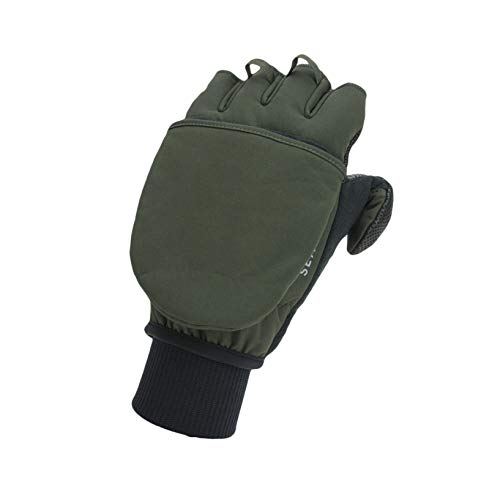 SEALSKINZ Unisex Windproof Cold Weather Convertible Mitt, Olive Green/Black, Small