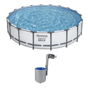 bestway 56463e 18 ft x 48 inch steel pro round frame above ground pool set with cartridge filter pump, pool cover, ladder, and skimmer