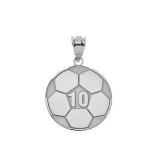 Sports Charms Certified 14k White Gold Customized Soccer Ball Pendant with Your Name and Number