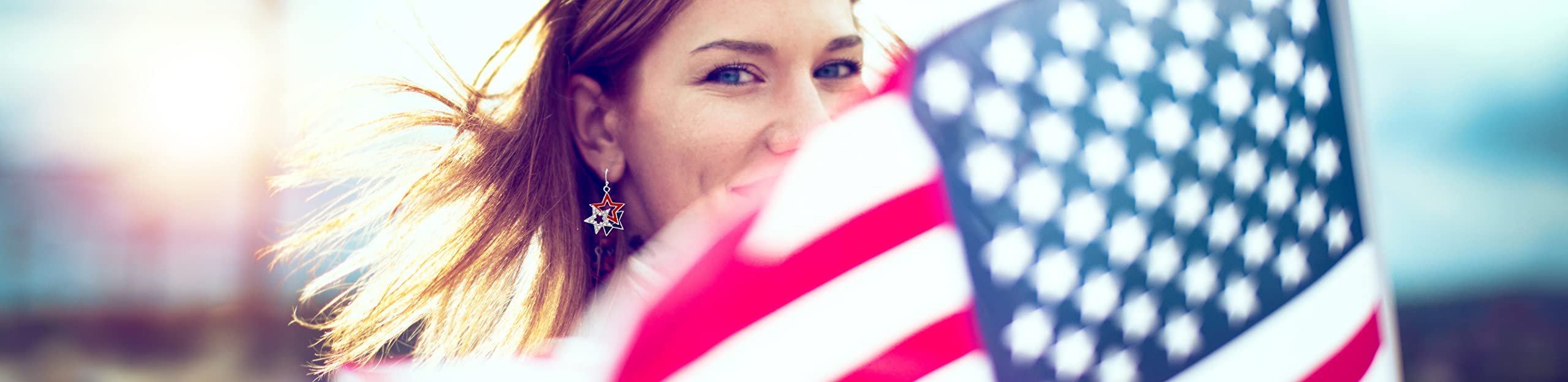 Rosemarie Collections Women's July 4th Red White And Blue USA American Flag Stars Patriotic Dangle Earrings, 1.44"