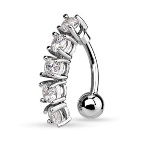 pierced owl 5 cz crystal vertical drop reverse belly button navel ring (silver tone/clear)