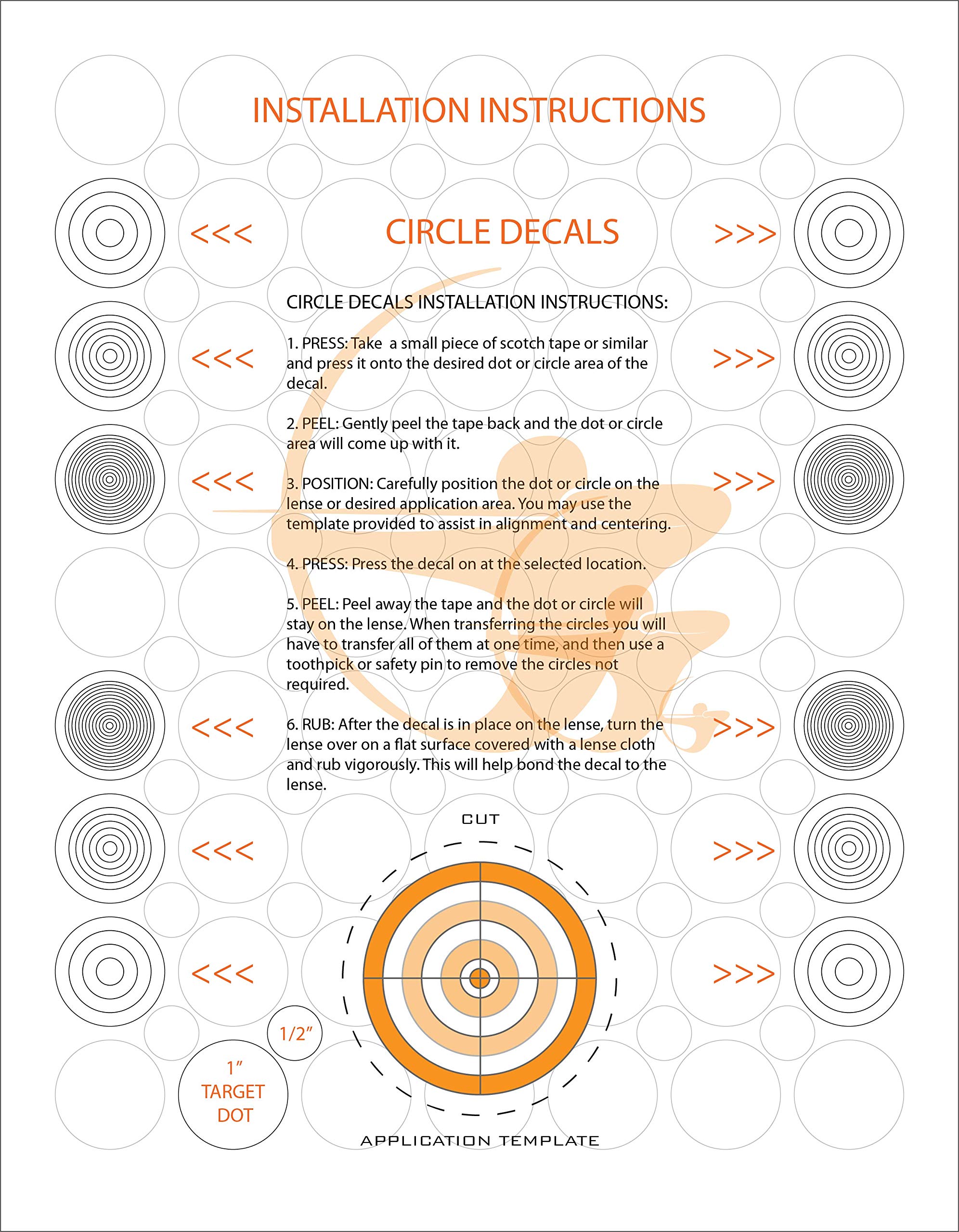 PERFECT STRIKE Archery Circles and Dots Transfer Decals for Scope Lenses + Peel and Stick Target Dots. Great for Practice or Competition. Premium Adhesive Backed Vinyl Decals. (Orange)