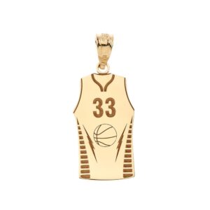 Sports Charm Certified 10k Yellow Gold Personalized Basketball Jersey Pendant with Your Name and Number