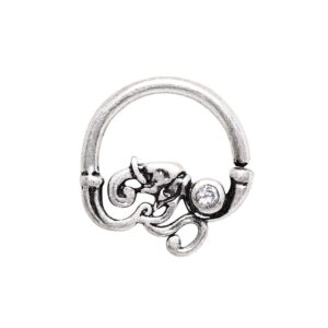 Amelia Fashion 16 Gauge Elephant With CZ Bendable Nose Hoop Ring 316L Surgical Steel (Steel/Clear)