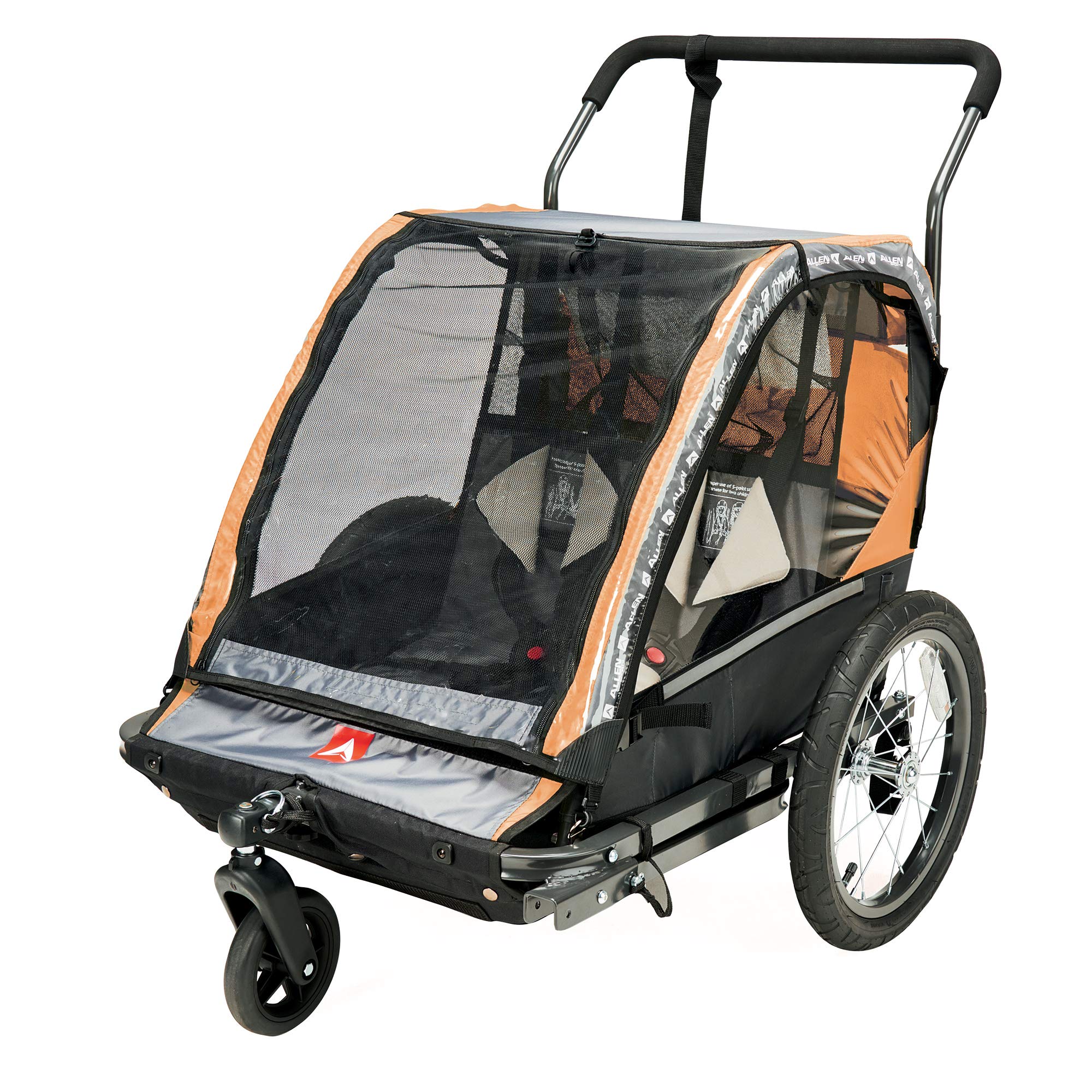 Allen Sports Deluxe Steel 2-Child Bicycle Trailer and Stroller, Model AS2-O, Orange