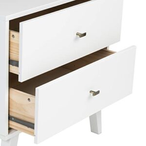 Prepac Milo Mid-Century Modern 2 Drawer Nightstand With Open Shelf, 16"D x 22.5"W x 29.5"H, White