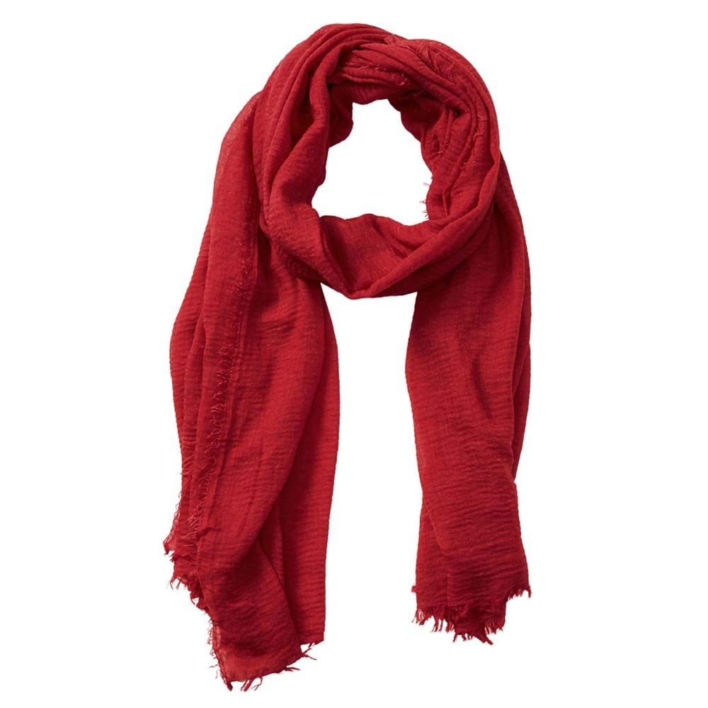 XRDSS Summer Cotton Blend Crinkle Vintage Soft Scarf with Fringed Edges 35" × 70" (Red)