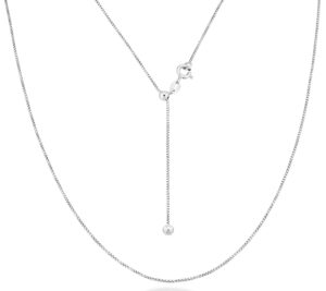 miabella 925 sterling silver or 18kt yellow gold over silver italian 1mm adjustable solid thin bolo box chain necklace for women/slider chain 14-24 inch/made in italy (sterling silver)