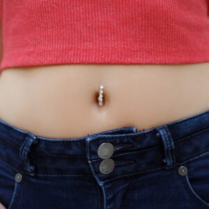 Lavari Jewelers 16 Gauge Top Mount Belly Ring for Women in 10k Yellow Gold with Cubic Zirconia 12 mm Post Length