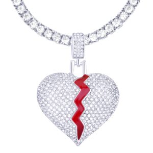 remedy broken heart iced pendant 24" tennis chain thc 16875 s