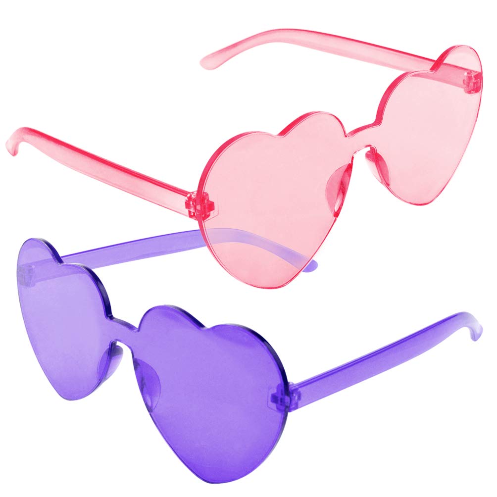 Fengek 6 Pcs Heart Shape Sunglasses Frameless Transparent Glasses Party Favors for Women, Multicolor 1