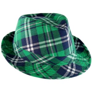 skeleteen irish plaid green fedora - st. patrick's day costume accessories leprechaun hat for men women and kids