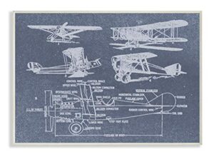 stupell industries slate blue distressed vintage airplanes diagram blueprint wall plaque, 10 x 15, multi-color