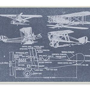 Stupell Industries Slate Blue Distressed Vintage Airplanes Diagram Blueprint Wall Plaque, 10 x 15, Multi-Color