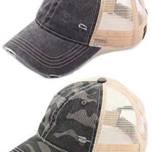 Funky Junque Washed Trucker Hat Bundle: 2 Pack: Black & Black Camo