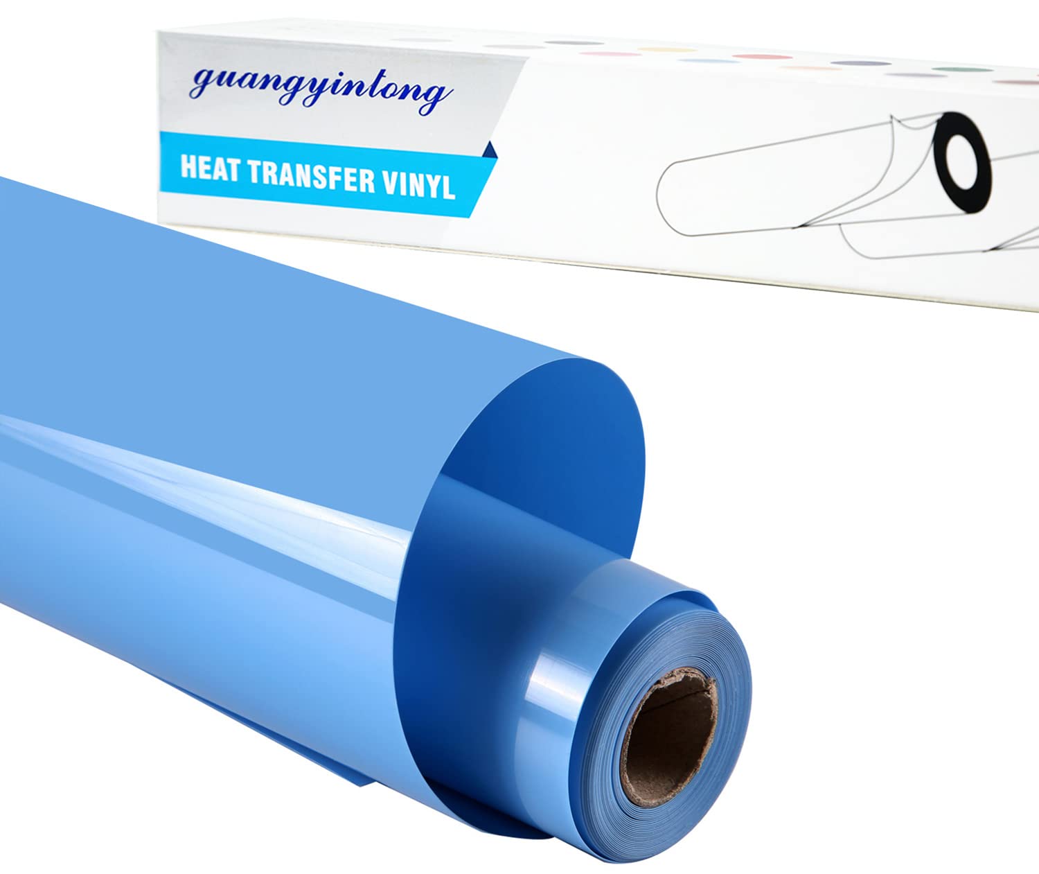 guangyintong Sky Blue Heat Transfer Vinyl HTV Rolls, 12" x 8ft Sky Blue Iron on Vinyl for T-Shirts Glossy Surface HTV Vinyl for All Cutter Machines Easy to Cut & Weed for Heat Vinyl Design