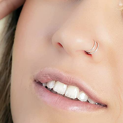 Vitaltyextracts 6Pcs Double Hoop Nose Ring Hypoallergenic Improved Softness Surgical Steel. 20 Gauge Spiral Nose Hoop Thin Nose Piercings Stainless Steel Body Jewelry for women 0.8mm*8mm