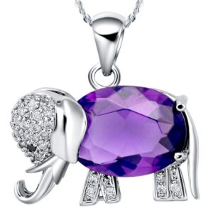 WIBERN Good Luck Memorial Keeps 18K White Gold Plated Purple Shine Crystal CZ Elephant Pendant Women Dainty Necklace Noble Jewerly (Purple)