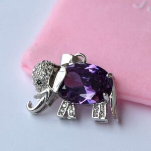 WIBERN Good Luck Memorial Keeps 18K White Gold Plated Purple Shine Crystal CZ Elephant Pendant Women Dainty Necklace Noble Jewerly (Purple)