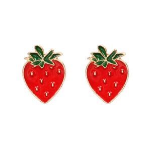 VEINTI+1 New Summer Cut Fruit Earrings Strawberry Jewelry Creative Funny Lifelike Fruits Red Earrings Ear Studs for Women(Strawberry)