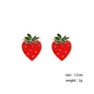 VEINTI+1 New Summer Cut Fruit Earrings Strawberry Jewelry Creative Funny Lifelike Fruits Red Earrings Ear Studs for Women(Strawberry)