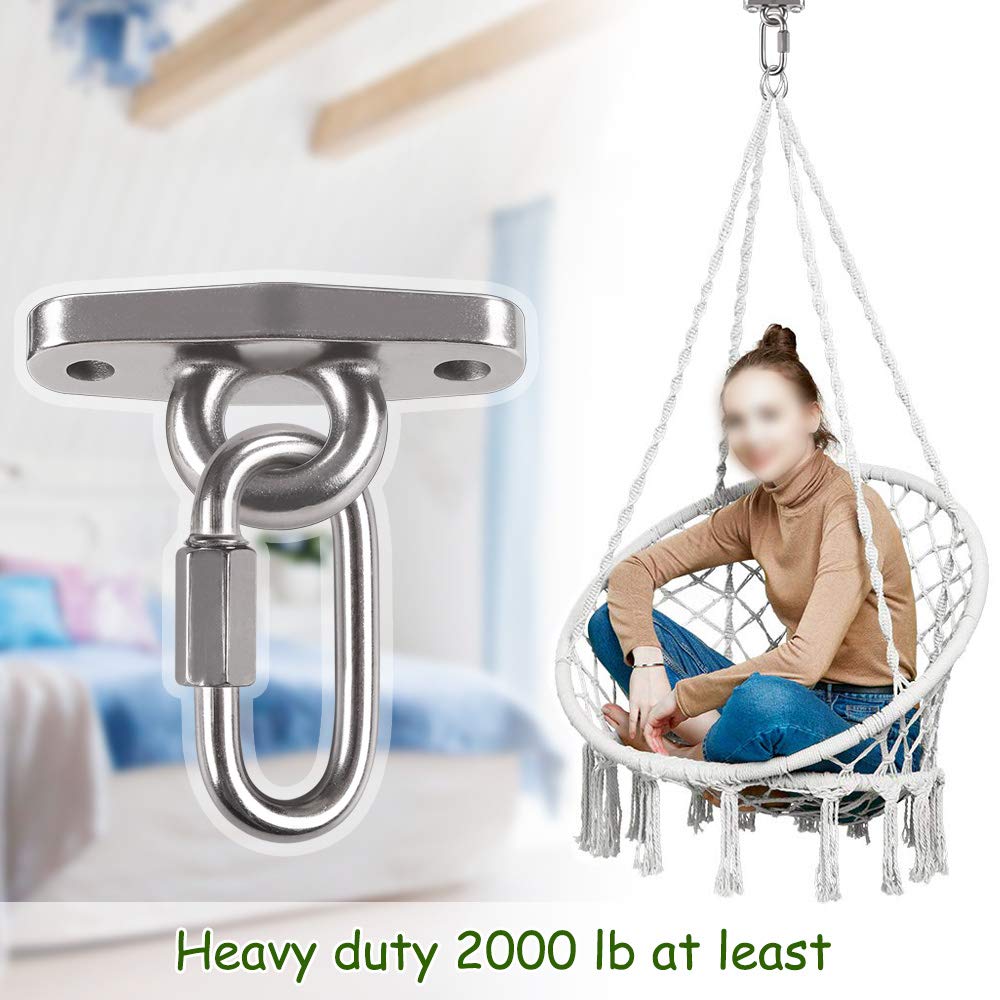 IOH 2 Pcs Heavy Duty Swing Hangers with 4 Screws SUS 304 Antirust, Playground Porch Yoga Seat Trapeze, Hammock Chair, Hanging Kit, Indoor Outdoor, 2000lb Capacity | 2 Quick Link Oval Carabiner |