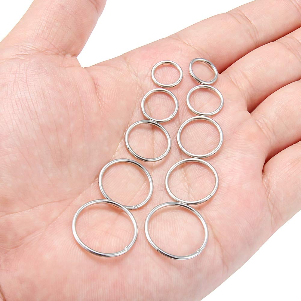 SCERRING 10PCS 16G Stainless Steel Hinged Clicker Segment Septum Nose Lip Ring Hoop Nipple Cartilage Tragus Sleeper Earrings Body Piercing Jewelry 8mm 10mm 12mm 14mm 16mm Silver