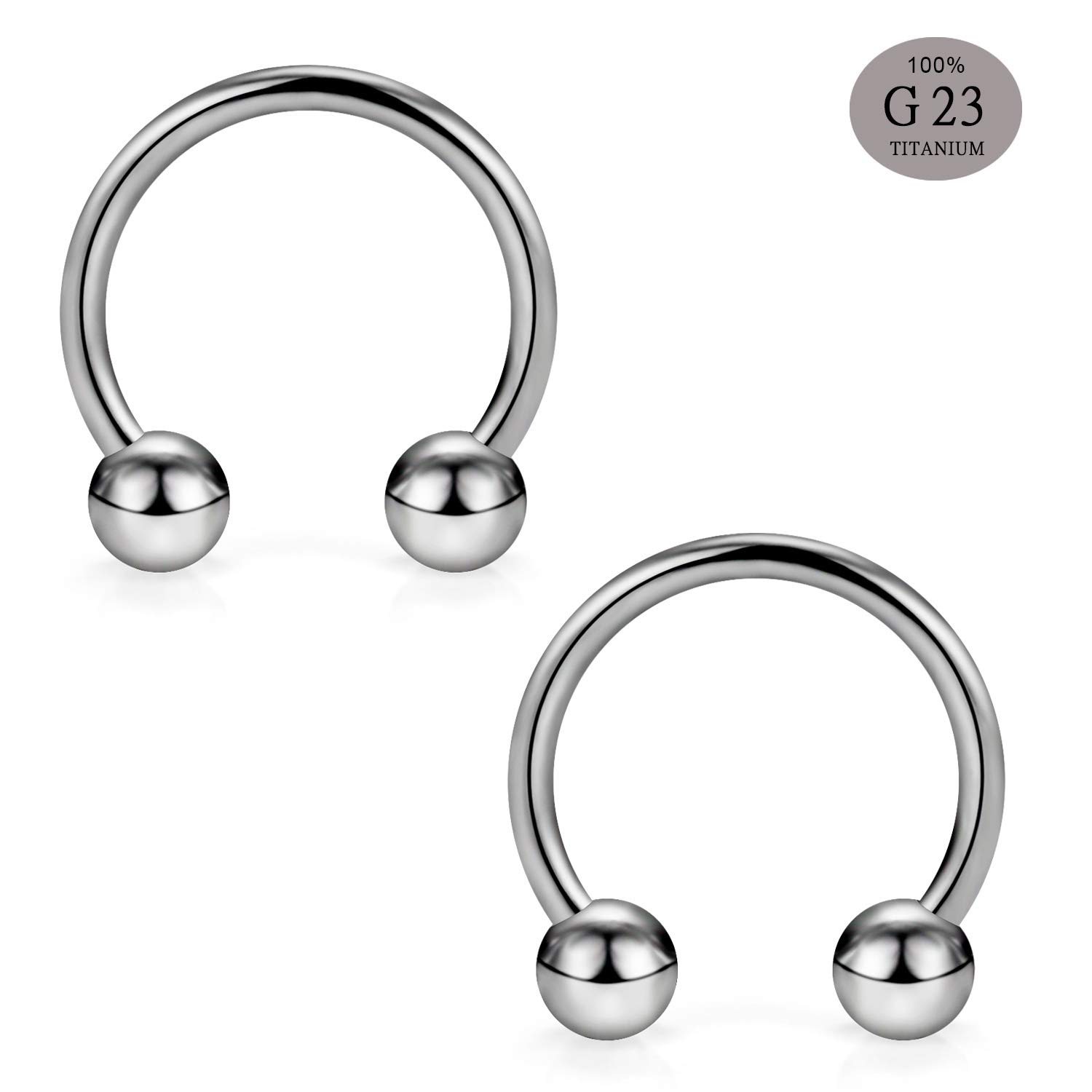 SCERRING 2PCS 14G G23 Titanium Horseshoe Septum Ring Nose Rings Hoop Helix Daith Cartilage Tragus Earrings Nipple Eyebrow Body Piercing Jewelry 12mm