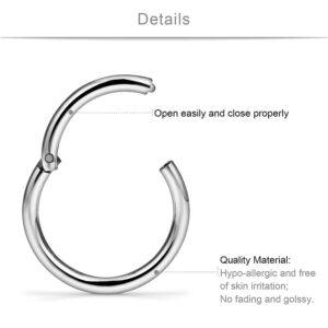 SCERRING 10PCS 16G Stainless Steel Hinged Clicker Segment Septum Nose Lip Ring Hoop Nipple Cartilage Tragus Sleeper Earrings Body Piercing Jewelry 8mm 10mm 12mm 14mm 16mm Silver