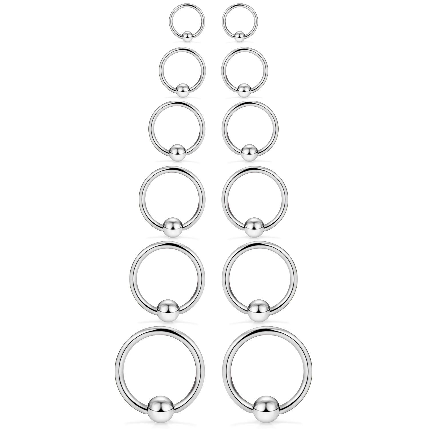 SCERRING 12PCS 12G Stainless Steel Captive Bead Ring Nose Rings Hoop Helix Daith Cartilage Tragus Earrings Nipple Eyebrow PA Body Piercing 8mm 10mm 12mm 14mm 16mm 19mm Silver