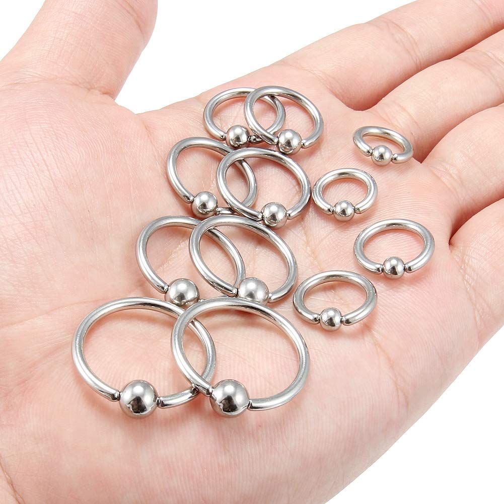 SCERRING 12PCS 12G Stainless Steel Captive Bead Ring Nose Rings Hoop Helix Daith Cartilage Tragus Earrings Nipple Eyebrow PA Body Piercing 8mm 10mm 12mm 14mm 16mm 19mm Silver