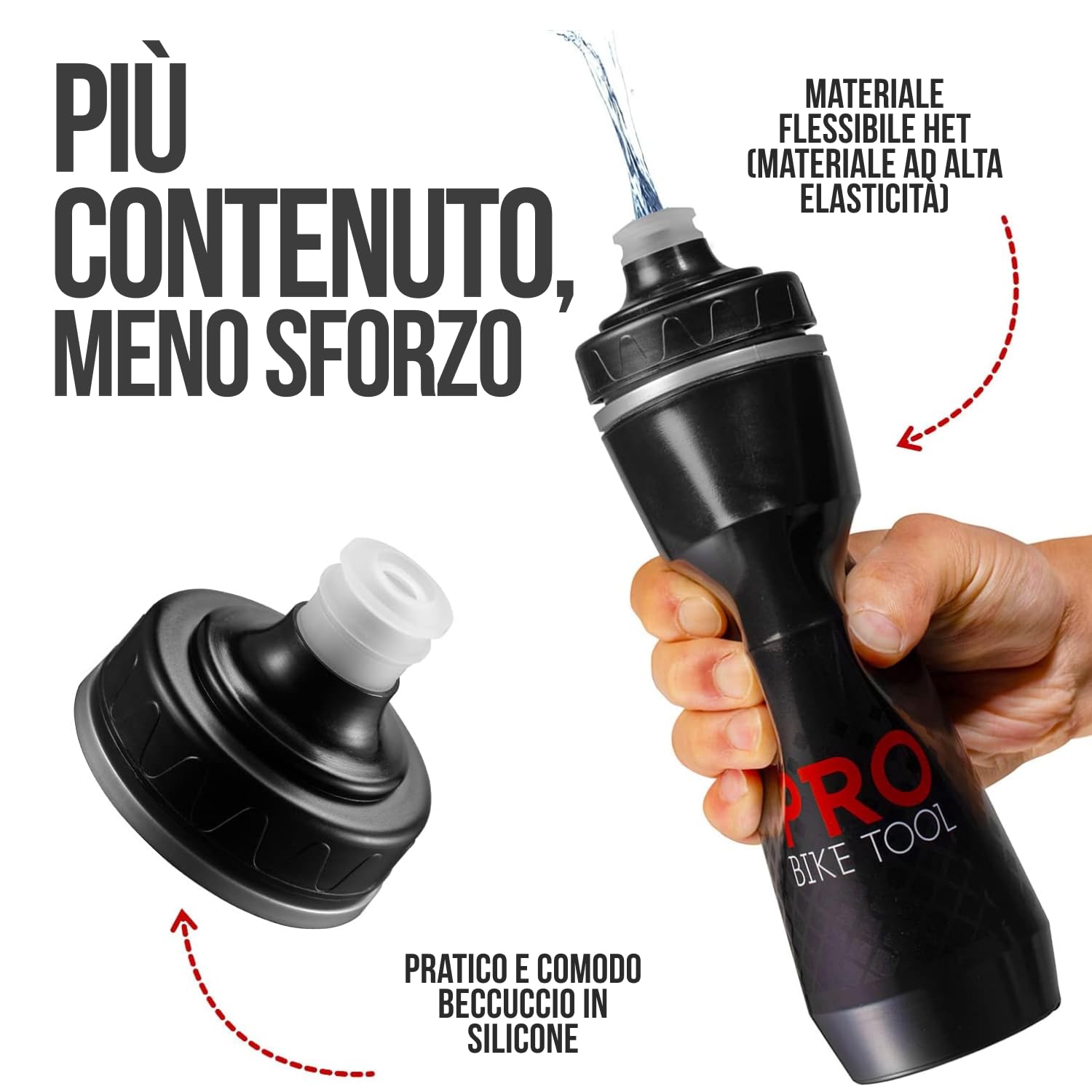 PRO BIKE TOOL 24oz Cycling Water Bottle - Easy Squeeze Sports Bottle - Fitness & Cycling Tumbler - Soft Silicone Mouthpiece & Fast Flow Valve - Ideal For Outdoor Activities - 680ml (Black)