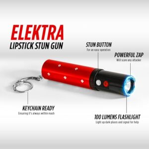 Lipstick Stun Gun for Women - Guard Dog Security Elektra Stun Gun for Self Defense, Maximum Voltage, 100 Lumen Flashlight with Keychain and Wall Charger (Red)