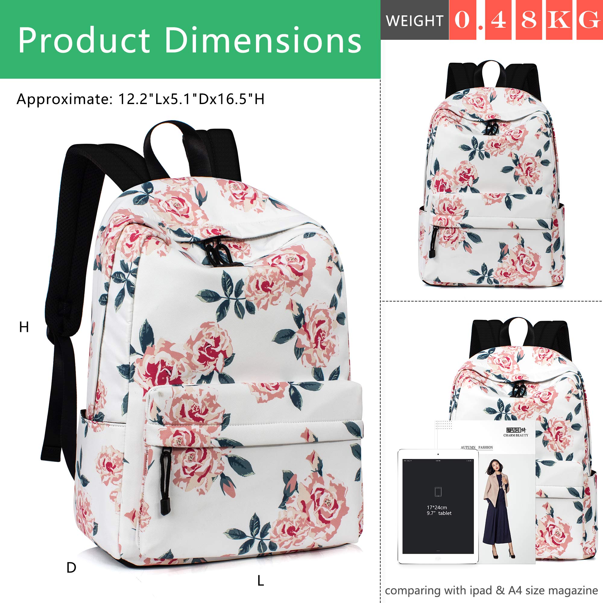 Leaper Girls Cute Backpack Fashion School Backpack for Girls Water Resistant Laptop Backpack Floral backpack for Women Beige