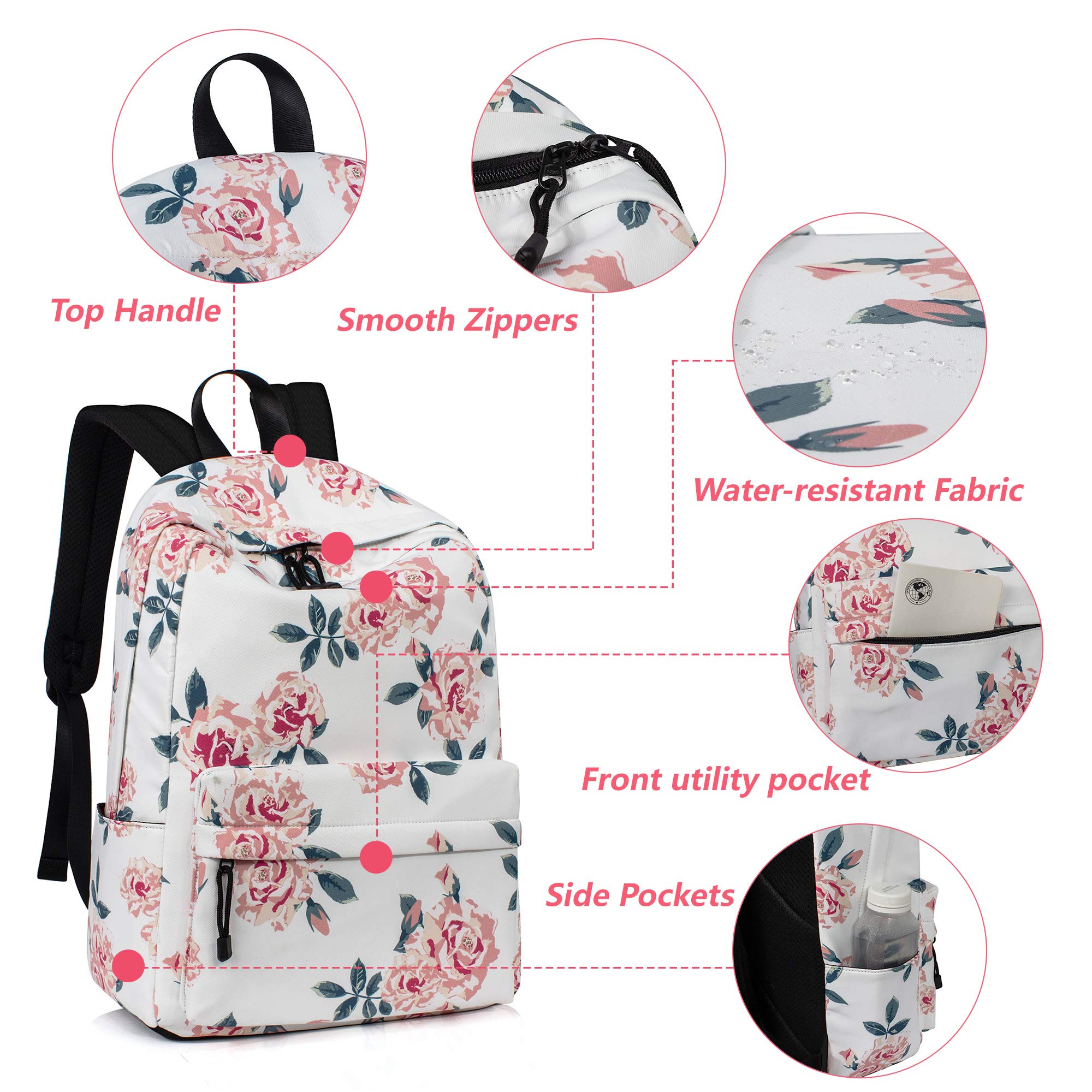 Leaper Girls Cute Backpack Fashion School Backpack for Girls Water Resistant Laptop Backpack Floral backpack for Women Beige