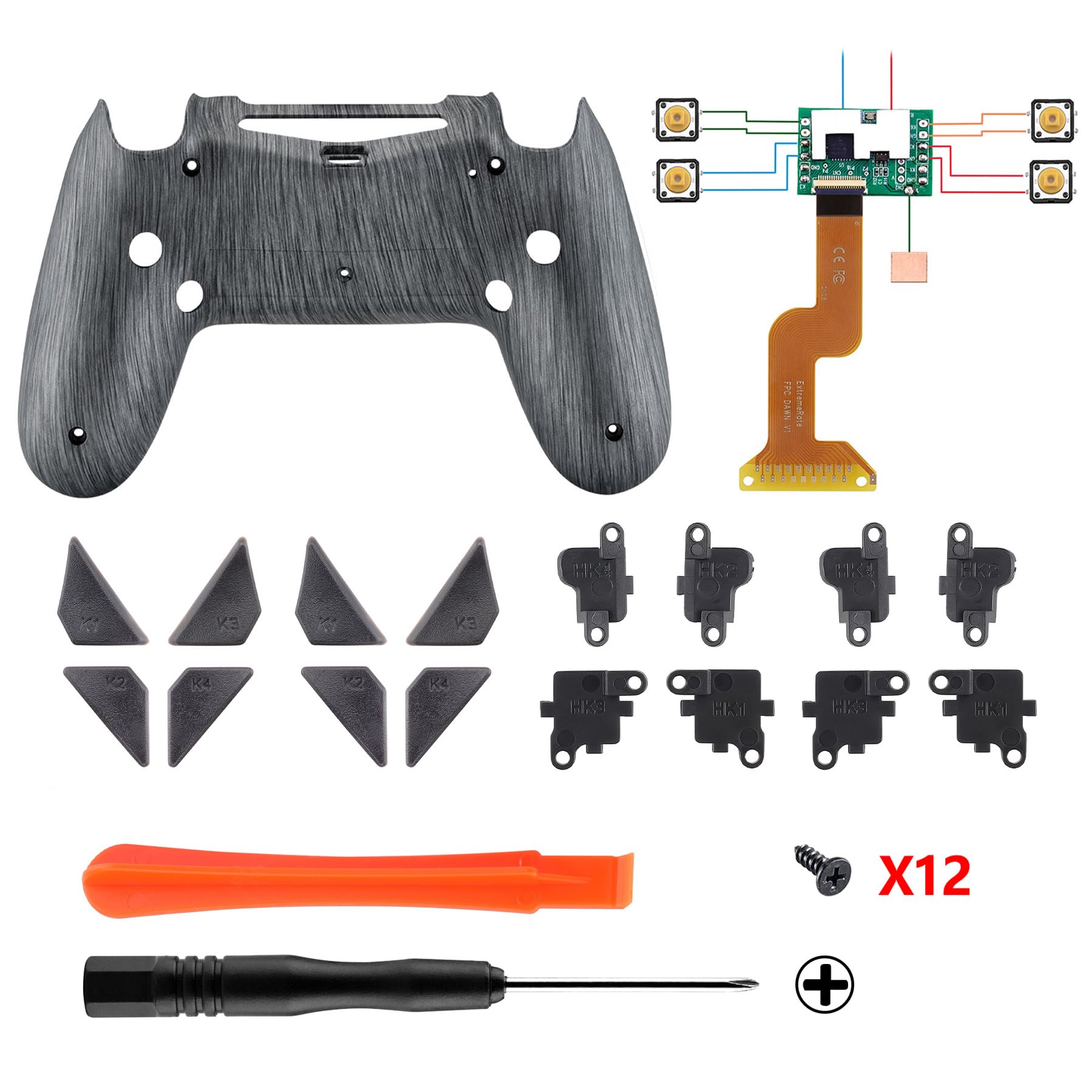 eXtremeRate Brushed Silver Dawn Programable Remap Kit for PS4 Controller with Upgrade Board & Redesigned Back Shell & 4 Back Buttons - Compatible with JDM-040/050/055 - Controller NOT Included