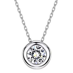 Mints S925 White Gold Plated 1.00 ct (D Color, VVS Clarity) Diamond CZ Bezel-Set Solitaire Sterling Silver Pendant Necklace 16" - 18"