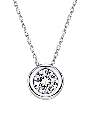 Mints S925 White Gold Plated 1.00 ct (D Color, VVS Clarity) Diamond CZ Bezel-Set Solitaire Sterling Silver Pendant Necklace 16" - 18"