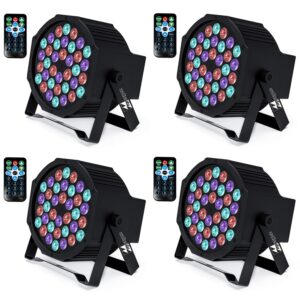 missyee 36 RGB LED DJ Stage Uplight -DMX Control Sound Activated with Remote Control and 9 Modes LED for Wedding, Events, Christmas and Halloween Music Disco Party -R&D in USA -4 Pack