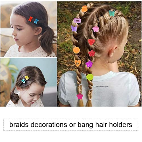 Lawie 90 Pack Small Mini Rainbow Flower Star Heart Butterfly Plastic Hair Claw Clips Jaw Barrettes Grip Clamps Pins Updo Decorative Bun Bangs Braids Y2K Accessories for Kids Toddler Baby Girls Dolls