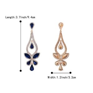 BriLove Women's Wedding Bridal Crystal Teardrop Butterfly-Shape Pierced Dangle Earrings Navy Blue Gold-Tone